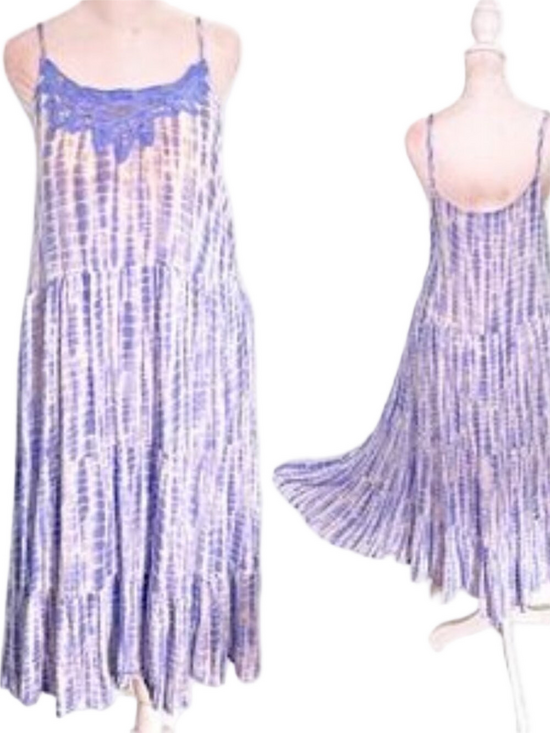 Vintage Dresses & Skirts - Vintage Boho Appliqué Tie Dye Sundress